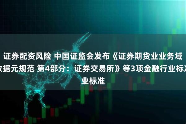 证券配资风险 中国证监会发布《证券期货业业务域数据元规范 第4部分：证券交易所》等3项金融行业标准