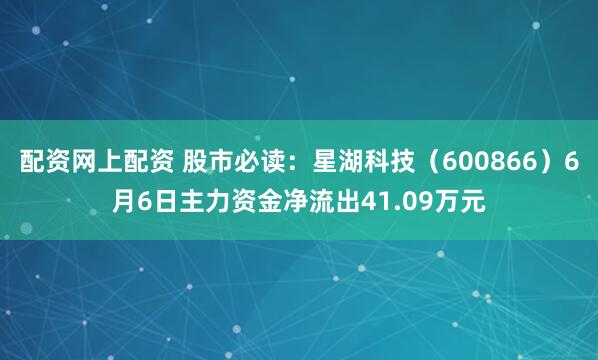 配资网上配资 股市必读：星湖科技（600866）6月6日主力资金净流出41.09万元