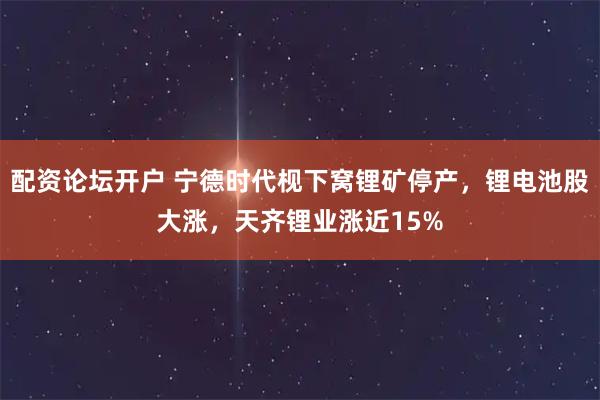 配资论坛开户 宁德时代枧下窝锂矿停产，锂电池股大涨，天齐锂业涨近15%